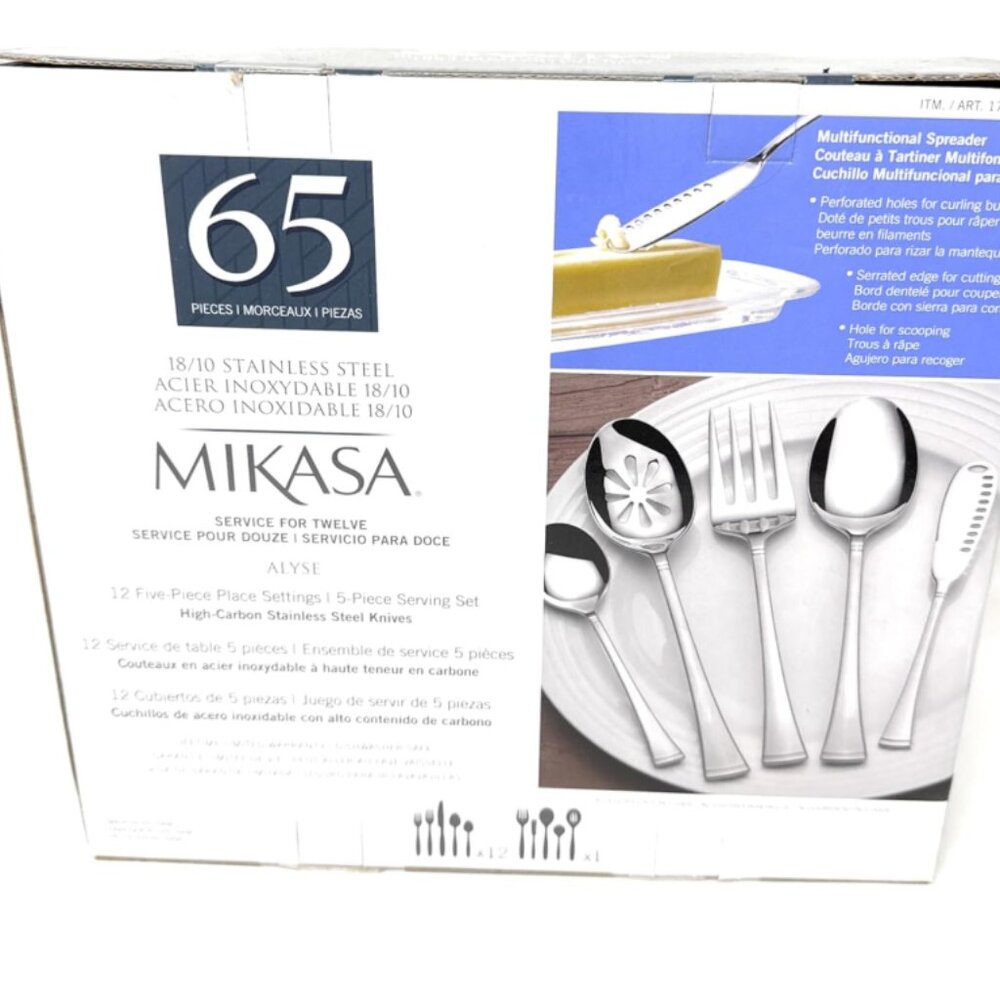 Mikasa Alyse 65 PC Set, 18/10 Stainless Steel Flatware Service for 12 - Picture 6 of 8